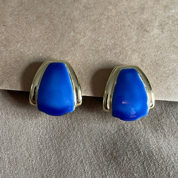 Vibrant Blue and Gold Earrings - perfect condition! Looks from 80’s or 90’s! - Picture 8 of 11